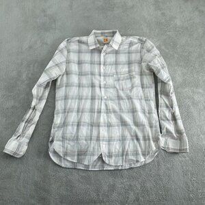 Boss Orange Mens Long-Sleeve Plaid Shirt L Cotton Green & White   2271